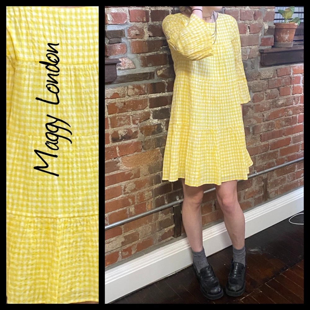 🚺 Maggy London Yellow Gingham Swing Dress